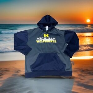 Michigan Wolverines Hoodie‎ Mens Large Gym Blue Spell Out Logo Football Tailgate